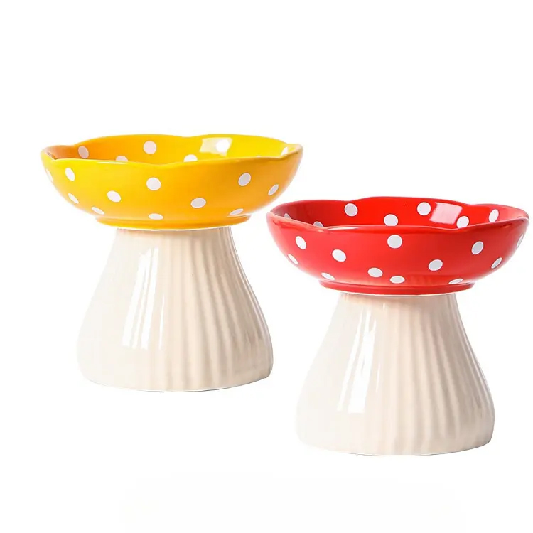 Cartoon High Foot Ceramic Exted Exted Cat Tall Feed Bowls