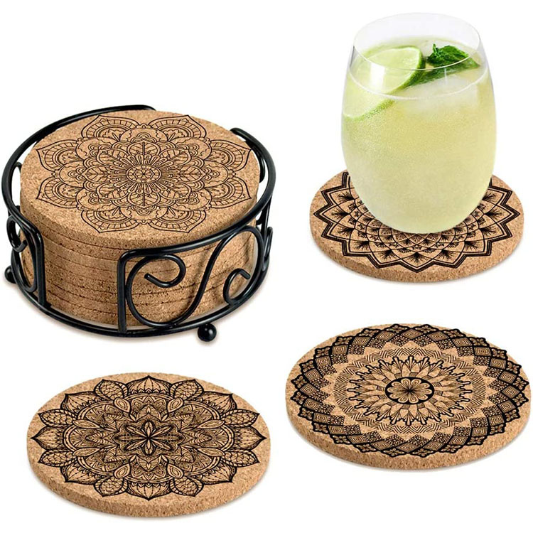 Cool Absorbent Drink Cork Coaster Zestaw z uchwytem