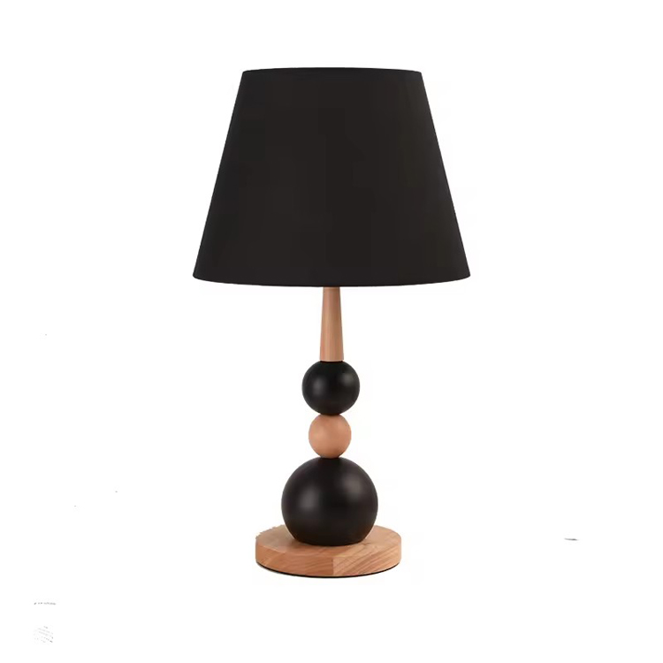 Minimalna lampka nocna z drewna w kształcie czarnej kuli w stylu retro